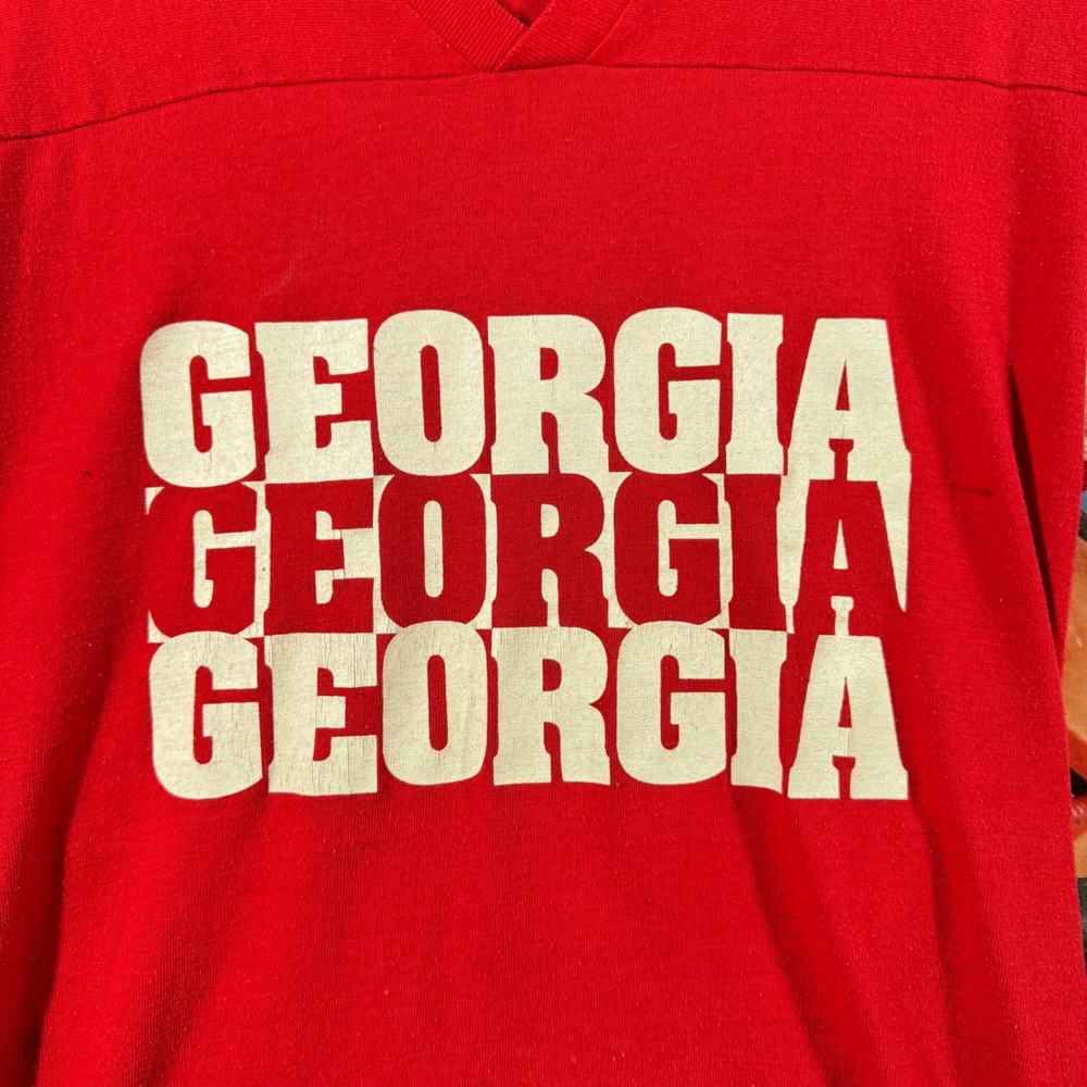 Vintage 80s Georgia Bulldogs Football‎ Jersey Style T Shirt Red Medium - Picture 2 of 6